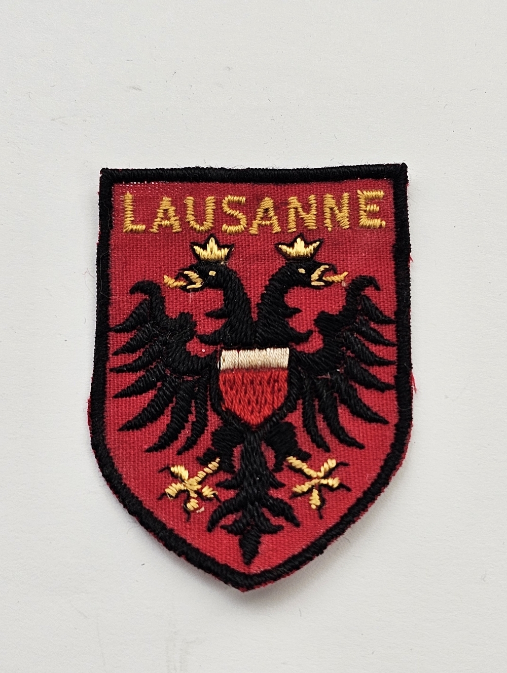 Vtg Lausanne Switzerland Embroidered Shield Patch Coat of Arms La Palud Souvenir